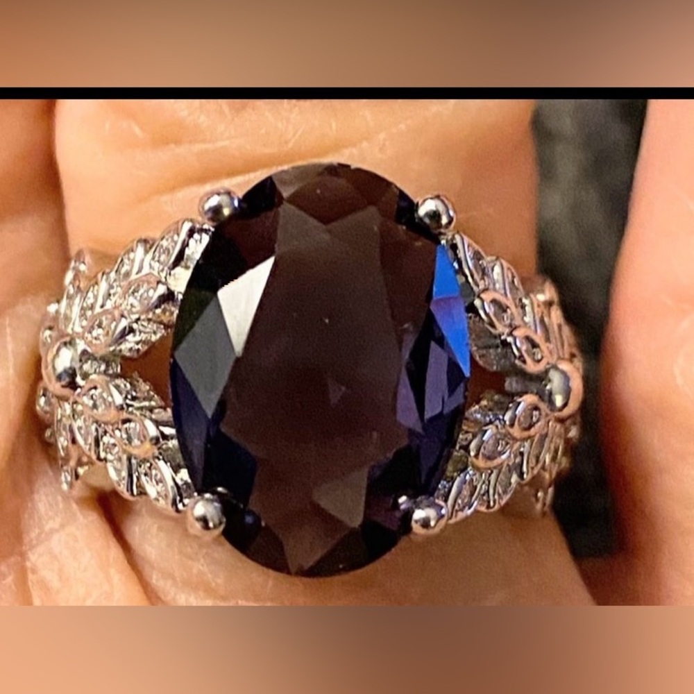 Silver Plated Purple synthetic cubic zirconia Statement Ring